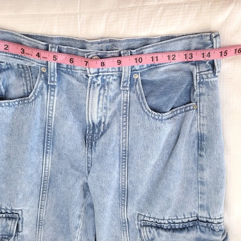 Old Navy Jeans Baggy Wide Barrel Leg High Rise Cargo Light Wash Cotton Girls 16